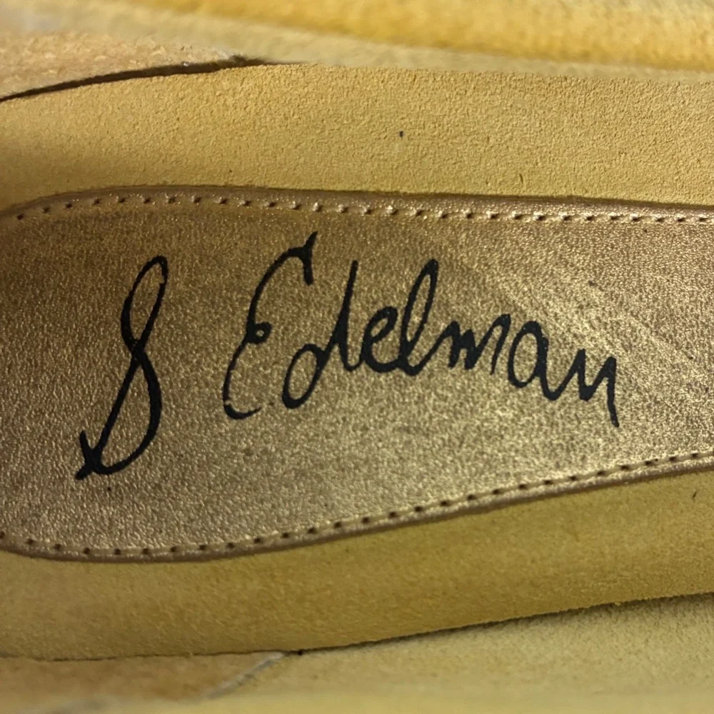 Sam Edelman Mustard Suede Moccasin Wood Wedge Heels Fringe Beads Size 8M Brazil